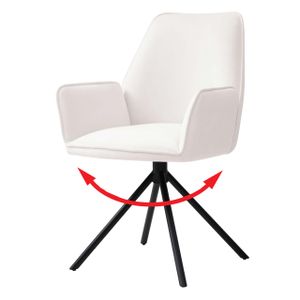 Esszimmerstuhl HWC-G67, Küchenstuhl Stuhl mit Armlehne, drehbar Auto-Position, Samt  creme-beige, Beine schwarz