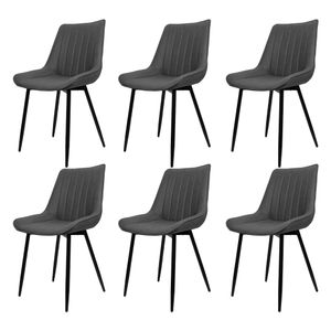 6er Set Esszimmerstühle Küchenstuhl Polsterstuhl mit Rückenlehne, aus Kunstleder, Metallbeine,Dunkelgrau