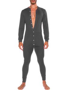 Männer Button Down JumpSuit Lounge FeSte Farbe Ein Stück Pyjama Single BreaSted Long Sleeve Pyjama