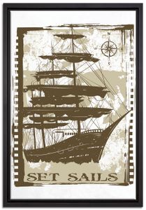 Set sails white Leinwand Leinwandbild 60x40 cm im Bilderahmen | Wandbild  | Schattenfugenrahmen | Kein Poster