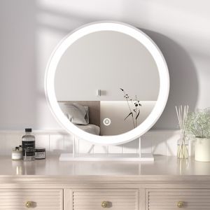 Heilmetz Schminkspiegel mit Beleuchtung Φ48cm Weiß LED Kosmetikspiegel Tischspiegel 3 Lichtfarbe Warmweiß/Neutral/Kaltweiß(Dimmbar 3000-6500K)