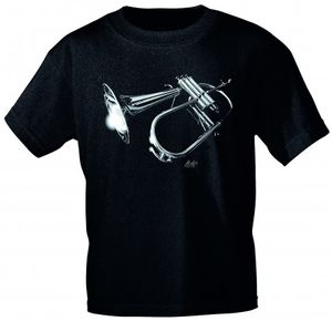 T-Shirt uni mit Print - Flugelhorn Jazz - von ROCK YOU MUSIC SHIRTS - 10744 schwarz - Gr. S - XXL Größe - L