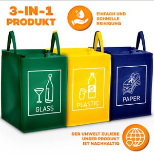TRESKO Sada 3 recyklačných tašiek na triedenie odpadu Systém na separovanie odpadu Odpadkový kôš Separátor odpadu Systém na separovanie odpadu