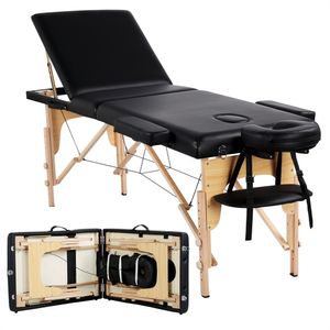 Yaheetech Massagelige Massagebett Massagetisch Klappbare Massagebank mit Holzfüßen Kosmetikliege Höhenverstellung mit Zubehör & Tragetasche 3 Abschnitte Holz