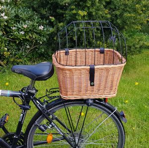 Hundefahrradkorb aus Weide für Gepäckträger mit Gitter eckig 44x34 cm Natur (N-S), Kissen:ohne Kissen