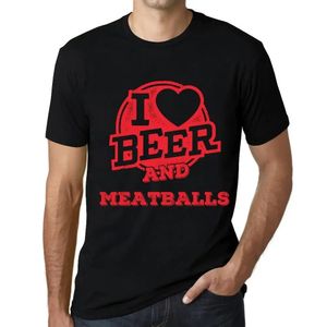 Herren Grafik T-Shirt Ich liebe Bier und Fleischbällchen – I Love Beer And Meatballs – Öko-Verantwortlich Vintage Jahrgang Kurzarm Lustige Druck