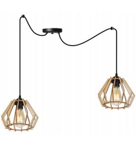 Light-Home Timber Hängelampe - Hängeleuchte in Spinnenform E27- Deckenlampe für Wohnzimmer Schlafzimmer und Esszimmer – Spinne Lampe mit 2 Kopf - Pendelleuchte aus Metall und Holz