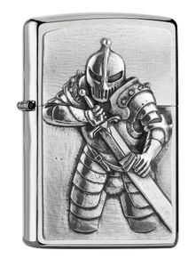 ZIPPO - Fantasy Knight - Emblem Silber Chrome Ritter Mittelalter Schwert Sturmfeuerzeug nachfüllbar Benzin 200-21689