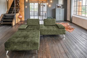 KAWOLA Sofa Daybed Stoff mit o. ohne Hocker versch. Farben WIOLO Velvet moosgrün,  mit Hocker