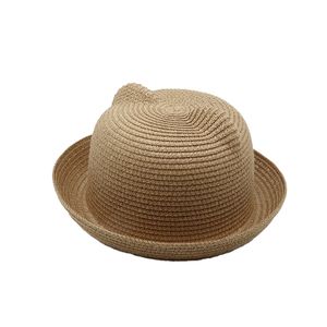 Saum Krempe Rand Curl faltbar Strohhut Baby Katze Ohr Dekor Eimer Hut tägliche Accessoires-Camel Kid