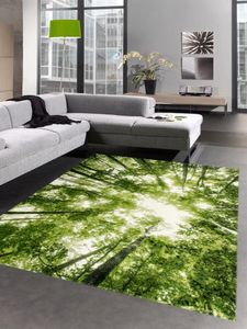 Designer Teppich Wohnzimmerteppich Kurzflor Wald Bäume in grün Größe - 80x150 cm