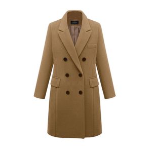 Damen Warmer Woll-Trench-Langmantel Zweireihige Jacke Oberteile Outwear,Farbe: Khaki,Größe:4XL