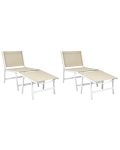 BELIANI Gartenstuhl 2er Set Beige Aluminium mit Hocker Schnelltrocknende Bespannung Rückenlehne Modernes Design Terrasse Balkon Outdoor Metallstuhl