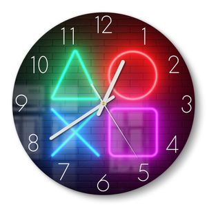DEQORI Glasuhr Ø30 cm Zahlen 'Playstation Elemente' Wanduhr Glas Uhr Design leise