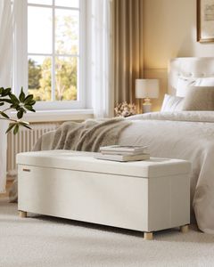 SONGMICS Sitzbank mit Stauraum, Hocker faltbar, 38 x 110 x 40 cm, Aufbewahrungsbox mit Deckel, Fußhocker 112 L, Samt, bis 300 kg belastbar