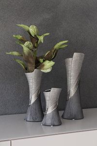Casablanca Vase, "Bridgetown", gestreift, Keramik, grau, silberfarben, , L. 8 cm, B. 10 cm, H. 19 cm 43212