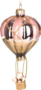BRUBAKER Weihnachtsmann im Heißluftballon Rosa Gold - Handbemalte Weihnachtskugel aus Glas - Christbaumschmuck Figuren Lustige Baumkugel - 14 cm