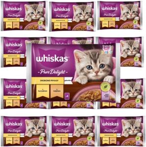 Whiskas Junior Pure Delight Geflügel Ragout in Gelee Katzennassfutter Huhn und Truthahn, 52 Portionsbeutel, 13x4x85g