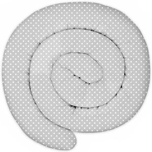 XXL 400 cm Bettschlange Bettkissen Stillkissen Bettrolle Zierkissen Bettumrandung Schlange Handmade 100% Baumwolle weiße Punkte auf grau
