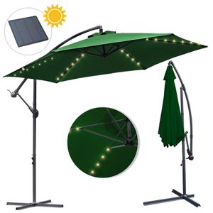 Wolketon 3m-3.5m Sonnenschirm mit LED Solar Neigbar Ampelschirm Balkonschirm Marktschirm UV40+ Gartenschirm,Gruen,3m