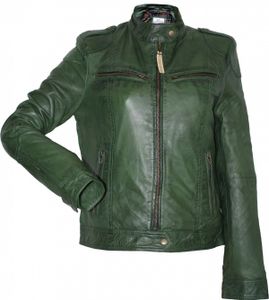 Damen Lederjacke Trend Fashion echtleder Jacke aus Lamm Nappa Leder grün , Größe:46