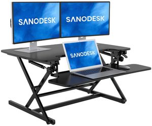 SANODESK Sitz Steh Schreibtisch Stehpult 89 * 59cm Höhenverstellbarer Schreibtisch Schreibtischaufsatz Doppelmonitor-Riser (M8MB)