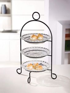 Etagere aus Metall mit 3 Glastellern, Retro Gebäckständer, Obstständer, Ständer für Muffins, Gebäck & Kuchen