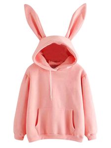 Damen Kapuzenpullover Hasenohren Hoodie Kapuzen Casual Sweatshirt Pullover Oberteil Rosa,Größe:XXL