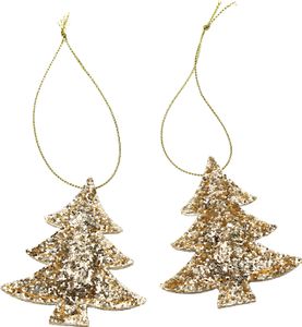 Oblique Unique 2er Set Tannenbaum Anhänger Weihnachten Glitzer Aufhänger Deko für Advent Weihnachtsdeko Baumschmuck - gold