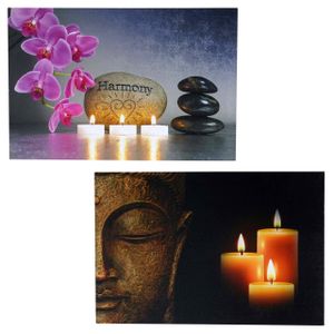 2er-Set LED-Bild Leinwandbild Leuchtbild Wandbild 40x60cm, Timer  Buddha + flackernd