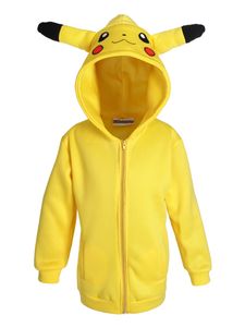 Pikachu Kinder Pullover für Pokemon Fans mit Ohren auf Kapuze | Gelb | Größe: 130