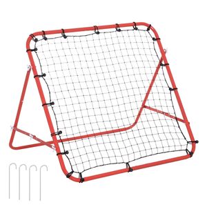 HOMCOM Fußball Rebounder Kickback Tor Rückprallwand Netz, Metallrohr+PE Gewebe, 96 x 80 x 96 cm, Rot
