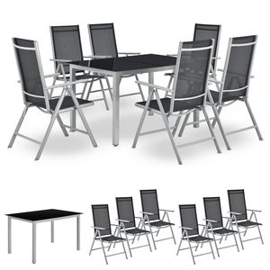 Juskys Aluminium Gartengarnitur Milano Gartenmöbel Set mit Tisch und 6 Stühlen Silber-Grau mit schwarzer Kunstfaser Alu Sitzgruppe Balkonmöbel