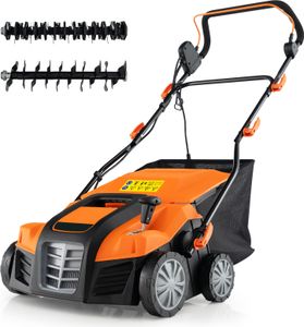 COSTWAY 2in1 Elektro Vertikutierer & Rasenlüfter, Geh-Rasenlüfter mit 55L Auffangbehälter, 3 Stufen Höhenverstellung & 5 Stufen Arbeitstiefe, Orange