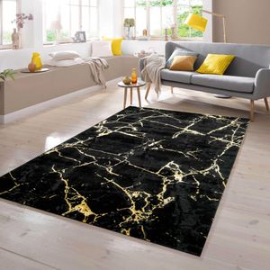 Teppich Design Wohnzimmerteppich Marmor Optik in schwarz gold Größe - 200 cm Quadrat
