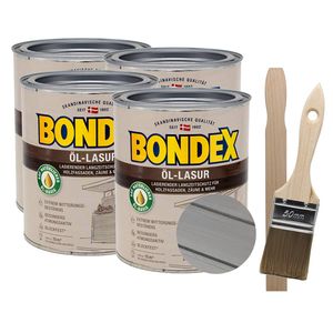 Bondex Öl-Lasur mit Pinsel und Rührstab 4 x 0,75l - metallic grau