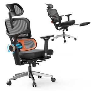 (Pro-Version) Ergonomischer Bürostuhl mit Fußstütze, Schreibtischstuhl mit hoher Rückenlehne und einzigartiger verstellbarer Lordosenstütze, Bürostuhl mit 4D-Armlehne