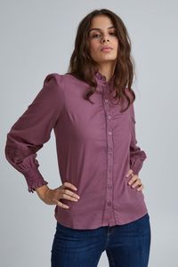 b.young BYJANNA Damen Langarmshirt Langarmbluse Bluse Hemdbluse Stehkragen und Ärmelsaum mit Rüschen aus 100% Baumwolle
