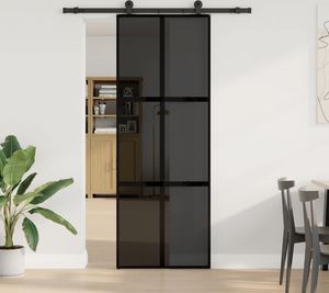 vidaXL Drzwi przesuwne z okuciem 76x205 cm szkło hartowane i aluminium