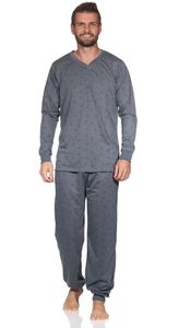 Herren Pyjama Set Shirt & Hose Schlaf-Anzug Nachthemd,  Dunkelgrau/XL/52