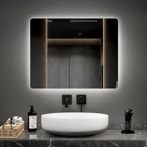EMKE Badspiegel mit LED Beleuchtung Wandspiegel mit Touchschalter und Beschlagfrei, 50x60cm Badezimmerspiegel mit 2 Farben des Lichts, IP44 Energiesparend EMKE Badspiegel mit LED Beleuchtung Wandspiegel mit Touchschalter und Beschlagfrei, 50x60cm Badezimmerspiegel mit 2 Farben des Lichts, IP44 Energiesparend