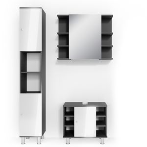 Vicco Badmöbel Set Fynn, 3 Teile, mit Hochschrank, Anthrazit/Weiß Hochglanz