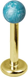 Karisma Edelstahl 316 L Gold Labret Piercing mit 2 Edelstahl 3mm Enemal Kugeln Aqua Perle - 10.0 Millimeter