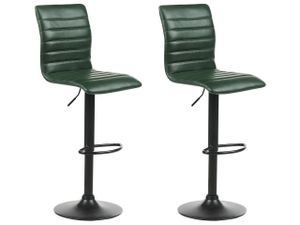 BELIANI Sada 2 barových židlí zelené čalounění z umělé kůže černá základna výškově nastavitelné otočné barové židle