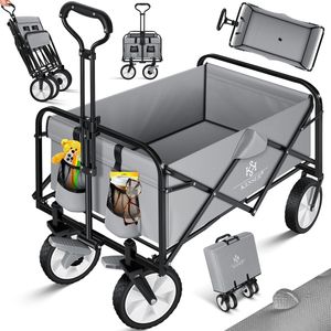 KESSER® Bollerwagen faltbar Handwagen Transportkarre max. 150kg Tragkraft & 360° PVC-Reifen Gerätewagen inkl. 2 Netztaschen, Seitentasche & Abdeckung Transportwagen Gartenanhänger ohne Dach