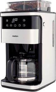 MEDION Kaffeemaschine mit Mahlwerk und Glaskanne (1,5 Liter, max. 12 Tassen, 8 Mahlstufen, max. 1050 Watt, 24 Stunden Timer, LED Display, Tropfstopp, Permanentfilter, MD19899)