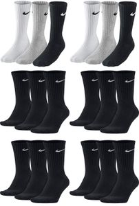 18 Paar Nike Herren Damen Socken SX4508 - Farbe: grau / schwarz / schwarz - Größe: 46-50