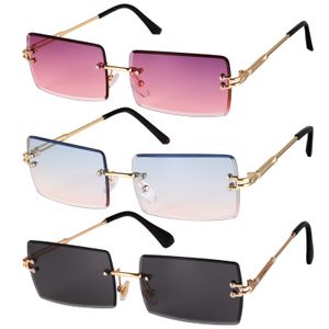 3 Stcke Rechteck Randlose Sonnenbrille,Rechteck Retro Durchsichtige Linse Rahmenlose Sonnenbrille fr Frauen Mnner-Square Rimless Sunglasses