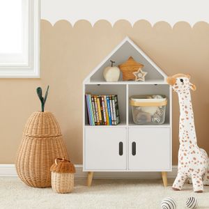SoBuy KMB58-W Kinderregal mit Haus-Design Bücherregal für Kinder Aufbewahrungsregal Spielzeugregal Kinderzimmer Möbel weiß BHT ca.: 60x103x30cm