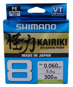 Shimano Kairiki 8, 300m, 0.16mm, 10.3kg / 22.71lbs, Mantis Green, 8-pramenný pletený vlasec, 59WPLA68R03